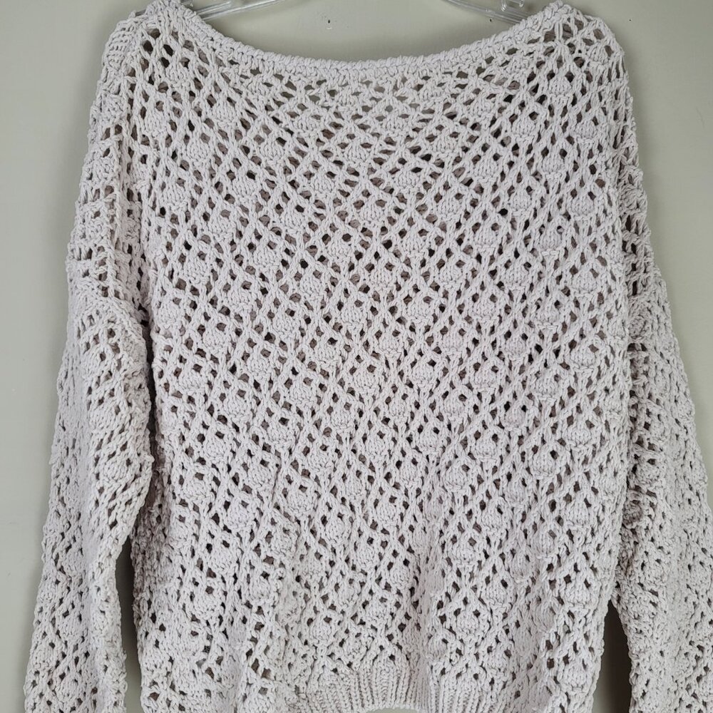 Jessica Simpson Crochet Knit Sweater Cream Boho Cropped Size Small Festival - Picture 4 of 10